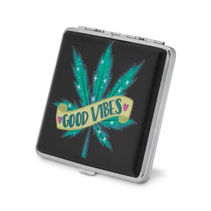 Good Vibes stash case by Tarryn Ann, colorful cigarette and joint holder, closed