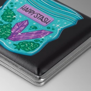 Happy joint case by Tarryn Ann, close-up of the colorful cheerful artwork on the lid