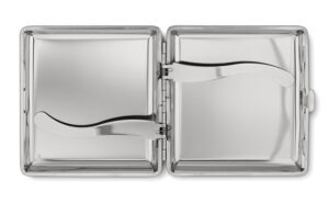 Cosmic Alchemy joint case by XinaXiii, open silver metal case with empty interior