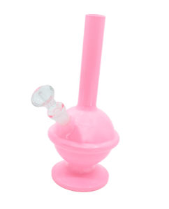 Saturn Bong in pink, round orb chamber glass bong with straight neck and clear bowl