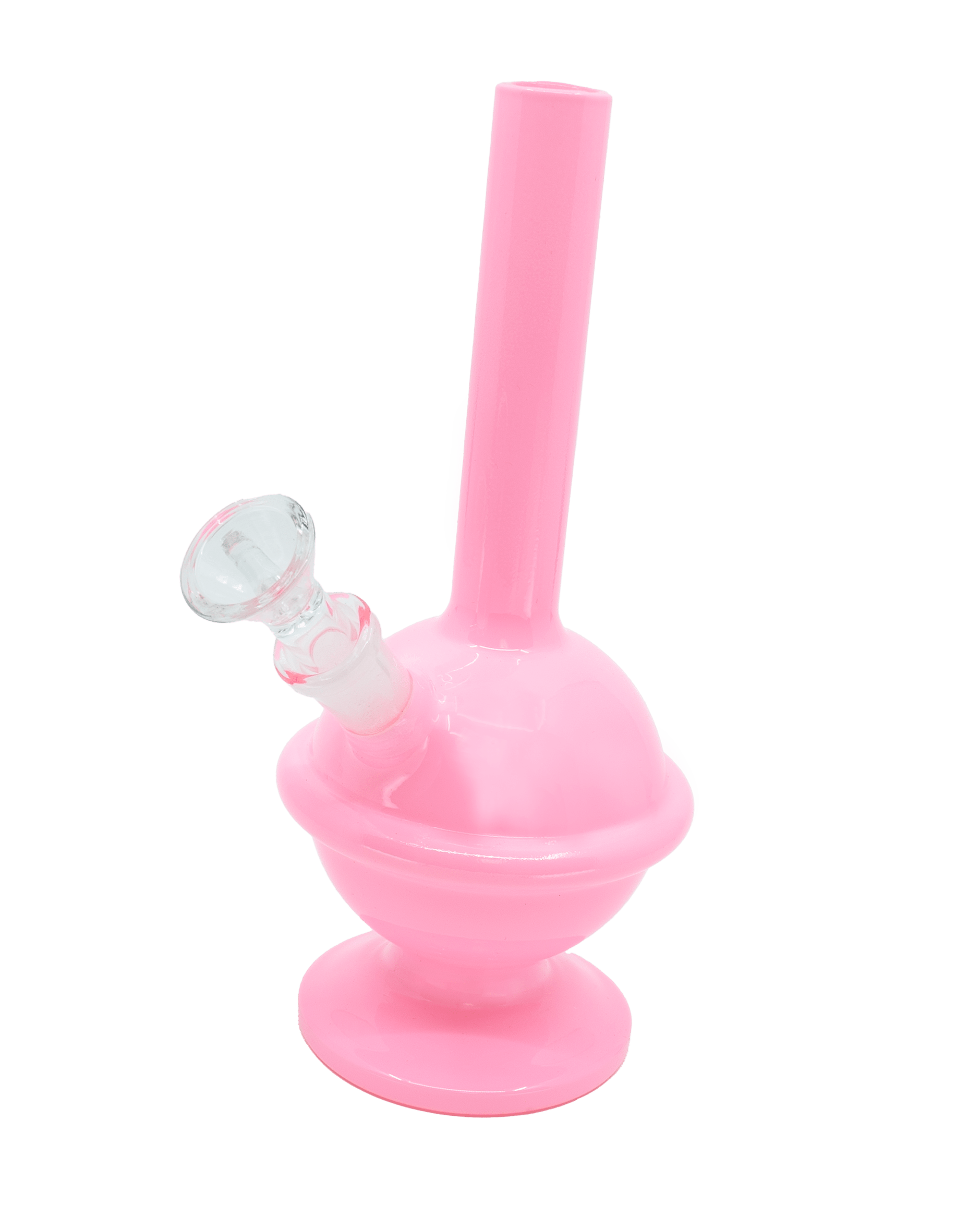 Saturn Bong in pink, round orb chamber glass bong with straight neck and clear bowl