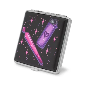 Puff Puff Pass stash case by Tarryn Ann, black case with purple potion and lipstick art