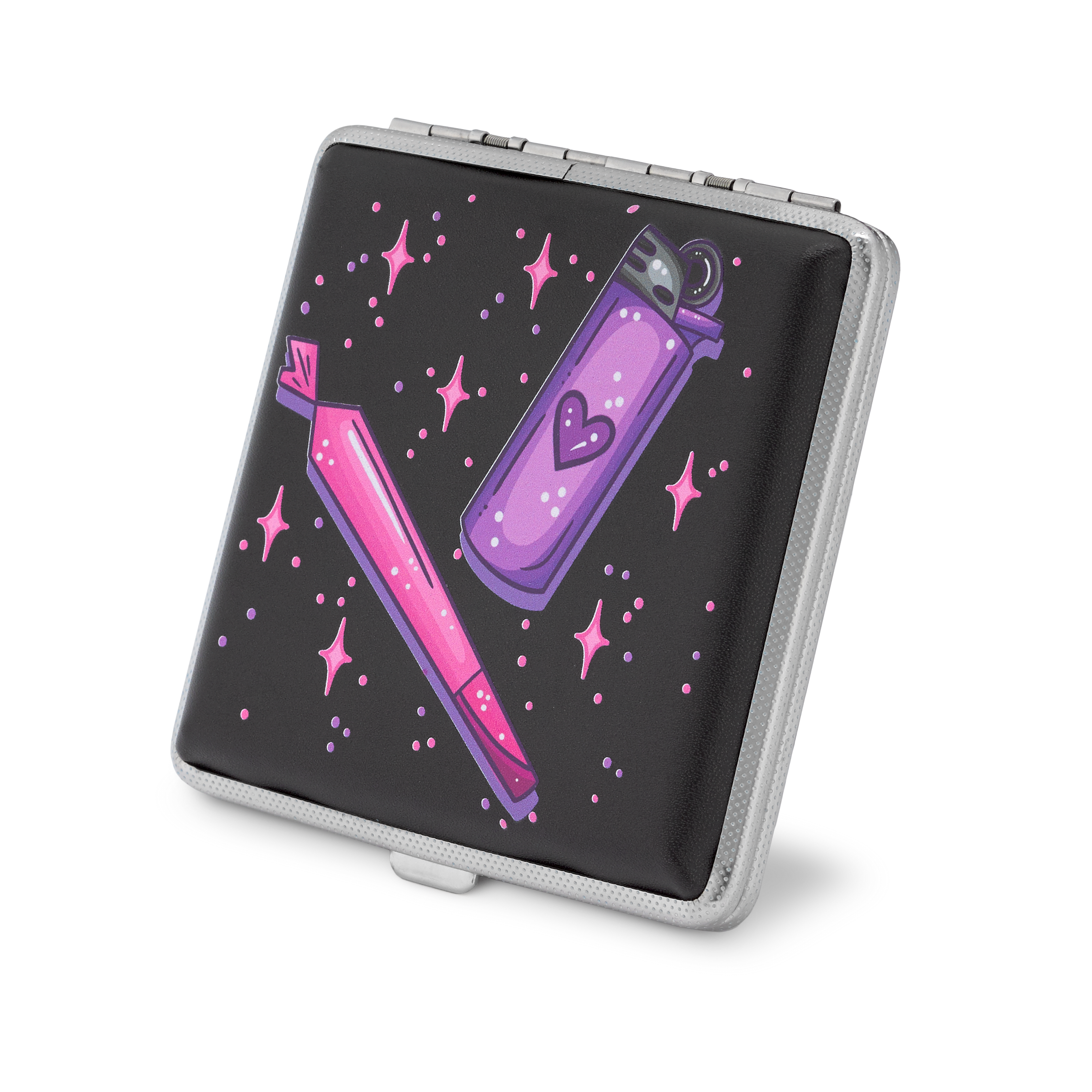 Puff Puff Pass stash case by Tarryn Ann, black case with purple potion and lipstick art
