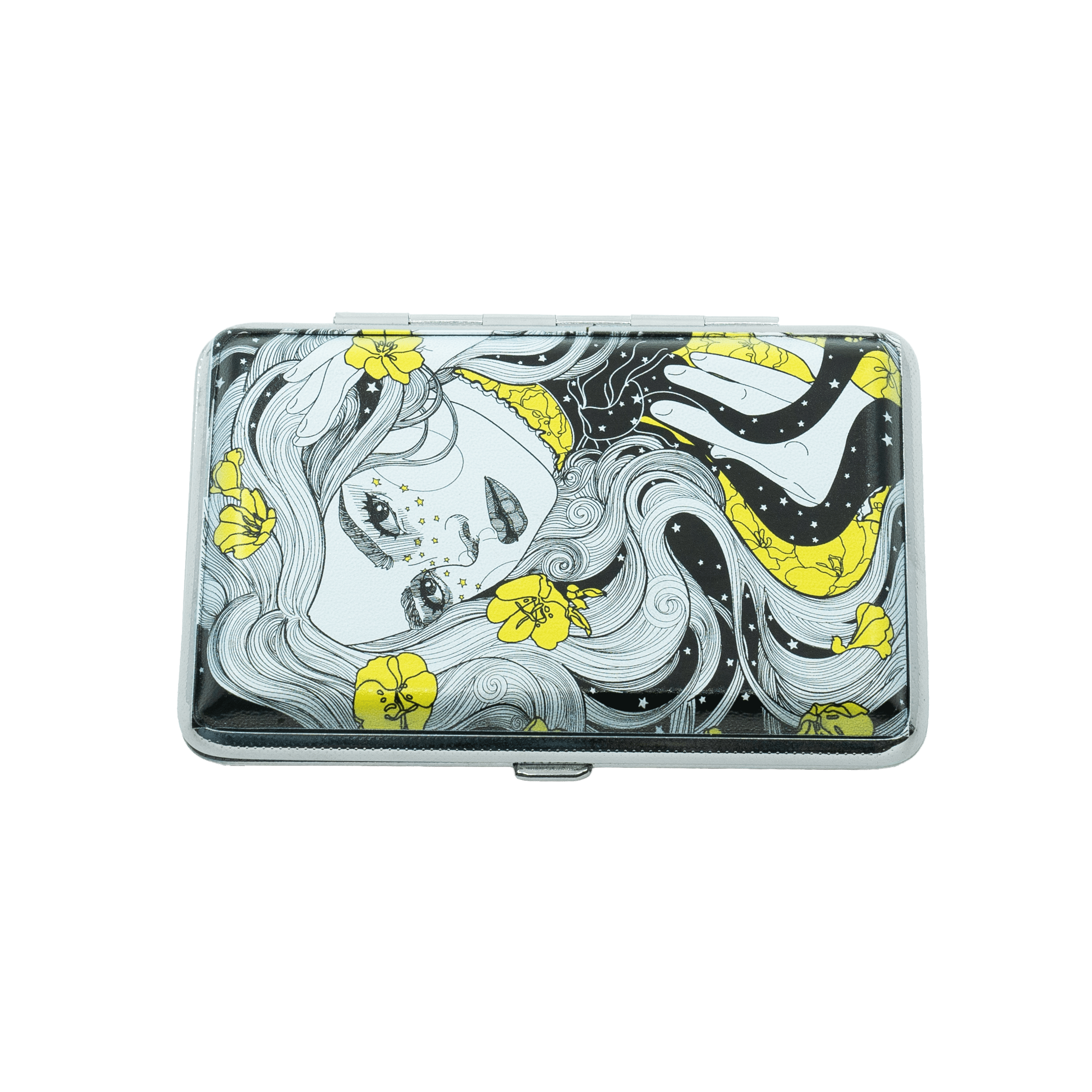 Starry Eyed joint case, compact faux leather stash holder with swirl face artwork