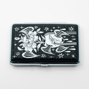 Cosmic Rebirth cigarette case, XinaXiii artist collab with black and white skeleton art