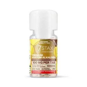 7Stax premium 7-OH kratom alkaloid tablets in banana, 100mg each, 1500mg bottle