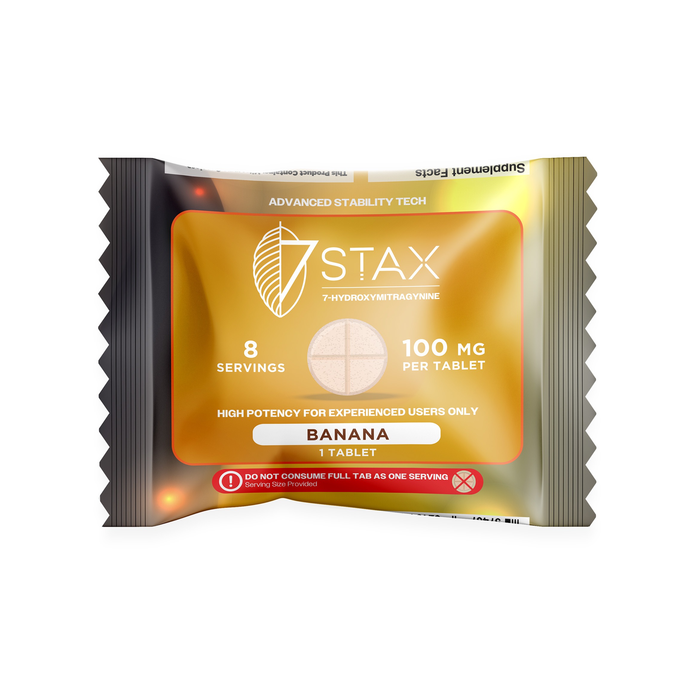 7Stax premium 7-OH kratom alkaloid tablet in banana, 100mg single gold wrapper