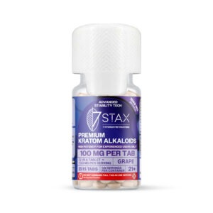 7Stax premium 7-OH kratom alkaloid tablets in grape, 100mg each, 1500mg bottle