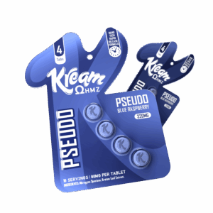 Kream Ohmz pseudo chewable tablets in blue raspberry, blister card front product view