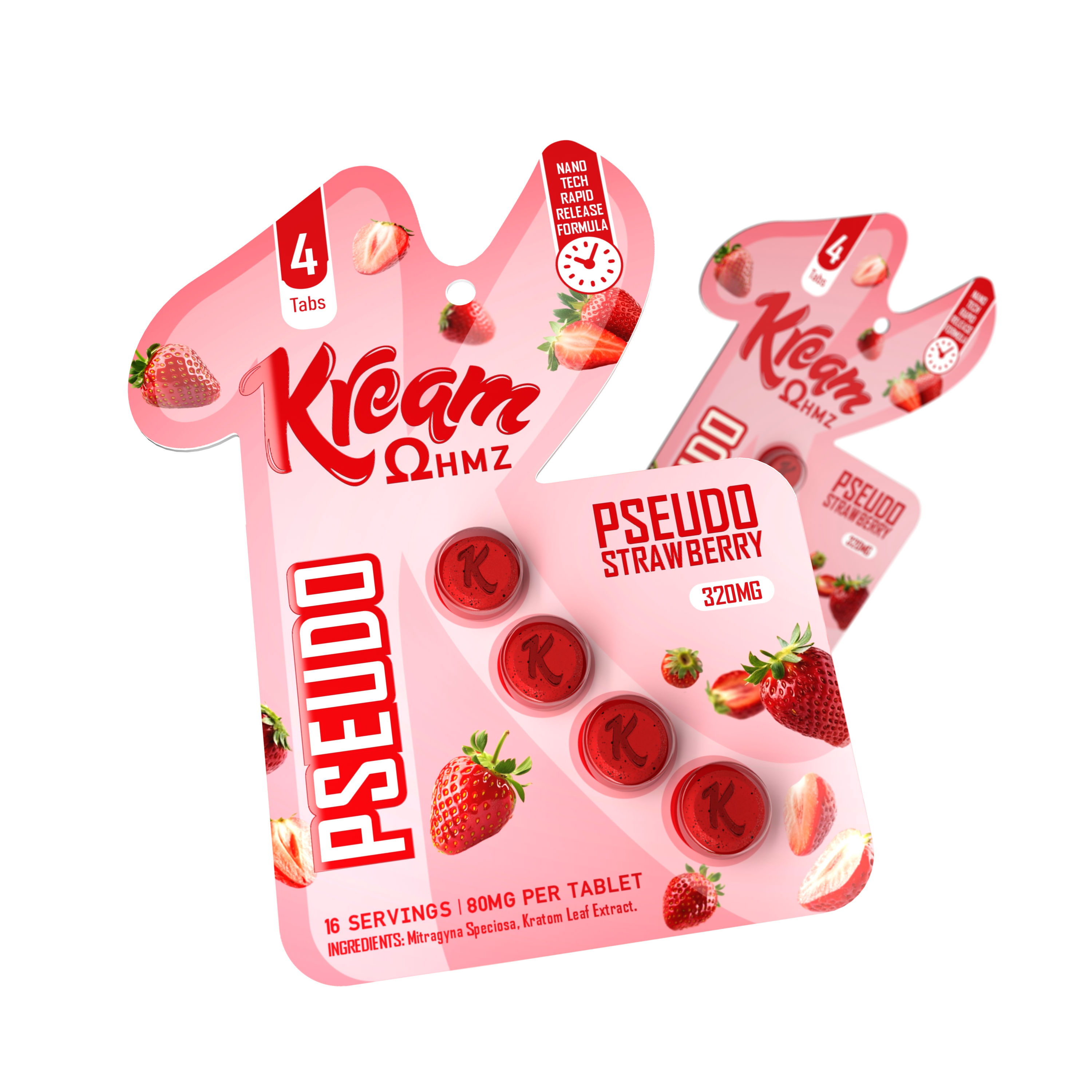 Kream Ohmz pseudo chewable tablets in strawberry, blister card front product view