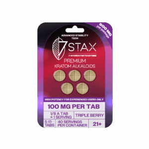 7Stax premium 7-OH kratom alkaloid tablets in triple berry, 100mg each, magenta pack
