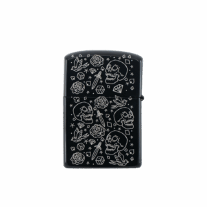 Ace of Spades flip lighter by Cannabitches, black metal with skull and rose engraving