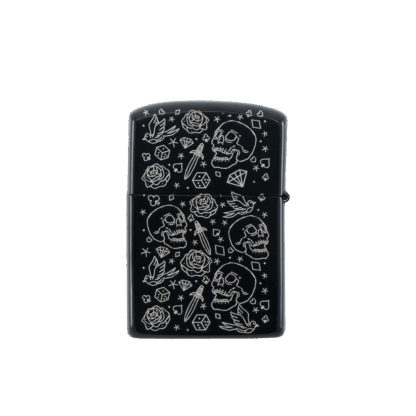 Ace of Spades Flip Lighter — Black Skull & Rose Engraving by Cannabitches