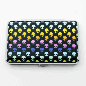 ALIENS cigarette wallet case by Cannabitches with multicolored alien head print