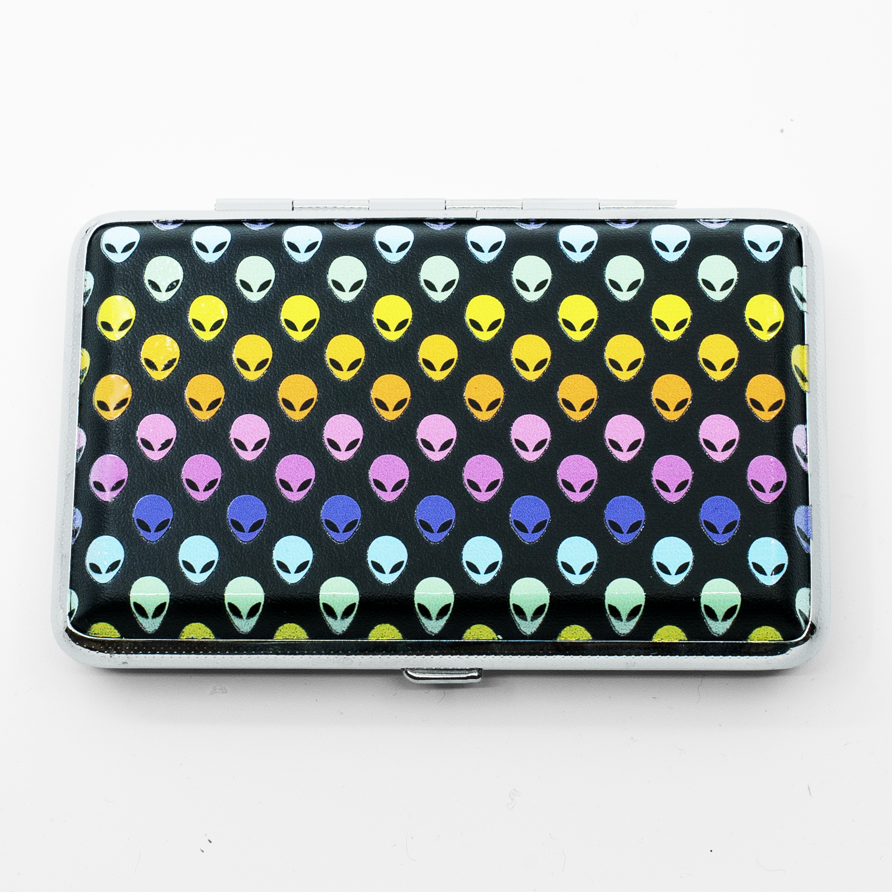 ALIENS cigarette wallet case by Cannabitches with multicolored alien head print