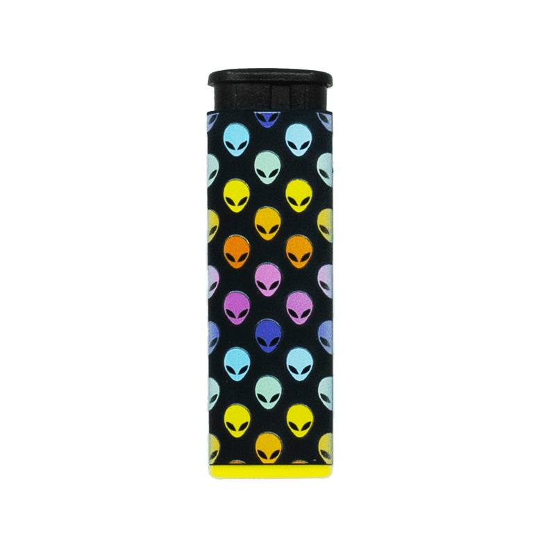 ALIENS torch lighter, refillable jet flame with colorful cosmic alien head print