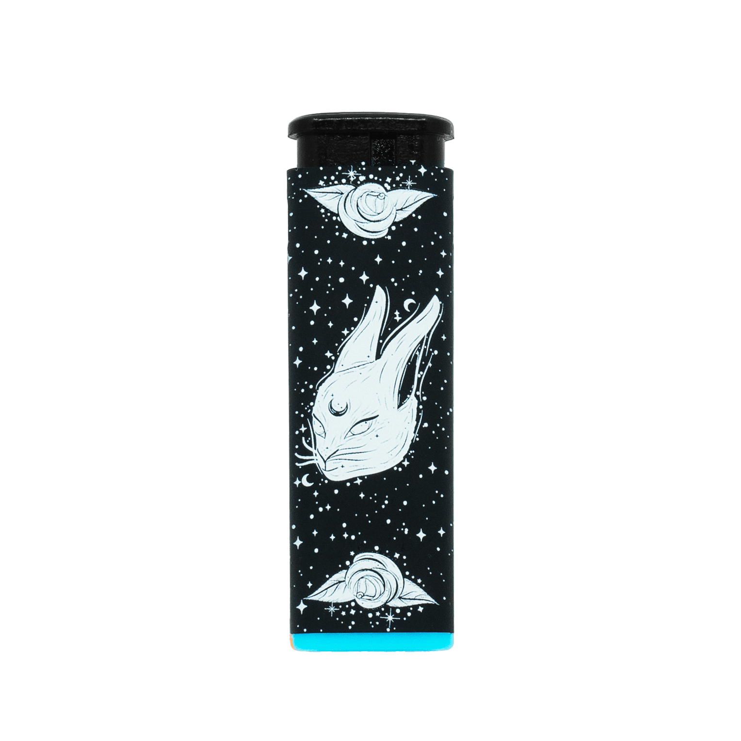 Black Rabbit Rose torch lighter by Cannabitches, black rabbit and rose art, blue base