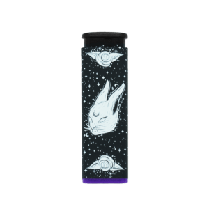 Black Rabbit Rose torch lighter by Cannabitches, black with rabbit and rose art, purple base