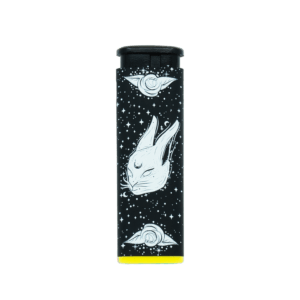 Black Rabbit Rose torch lighter by Cannabitches, black rabbit and rose art, yellow base