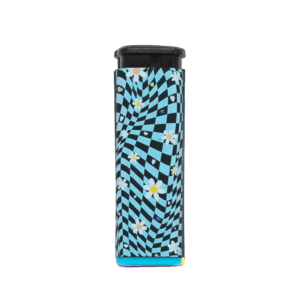 Daisy Chain refillable torch lighter, blue daisy-print design, jet flame pocket lighter