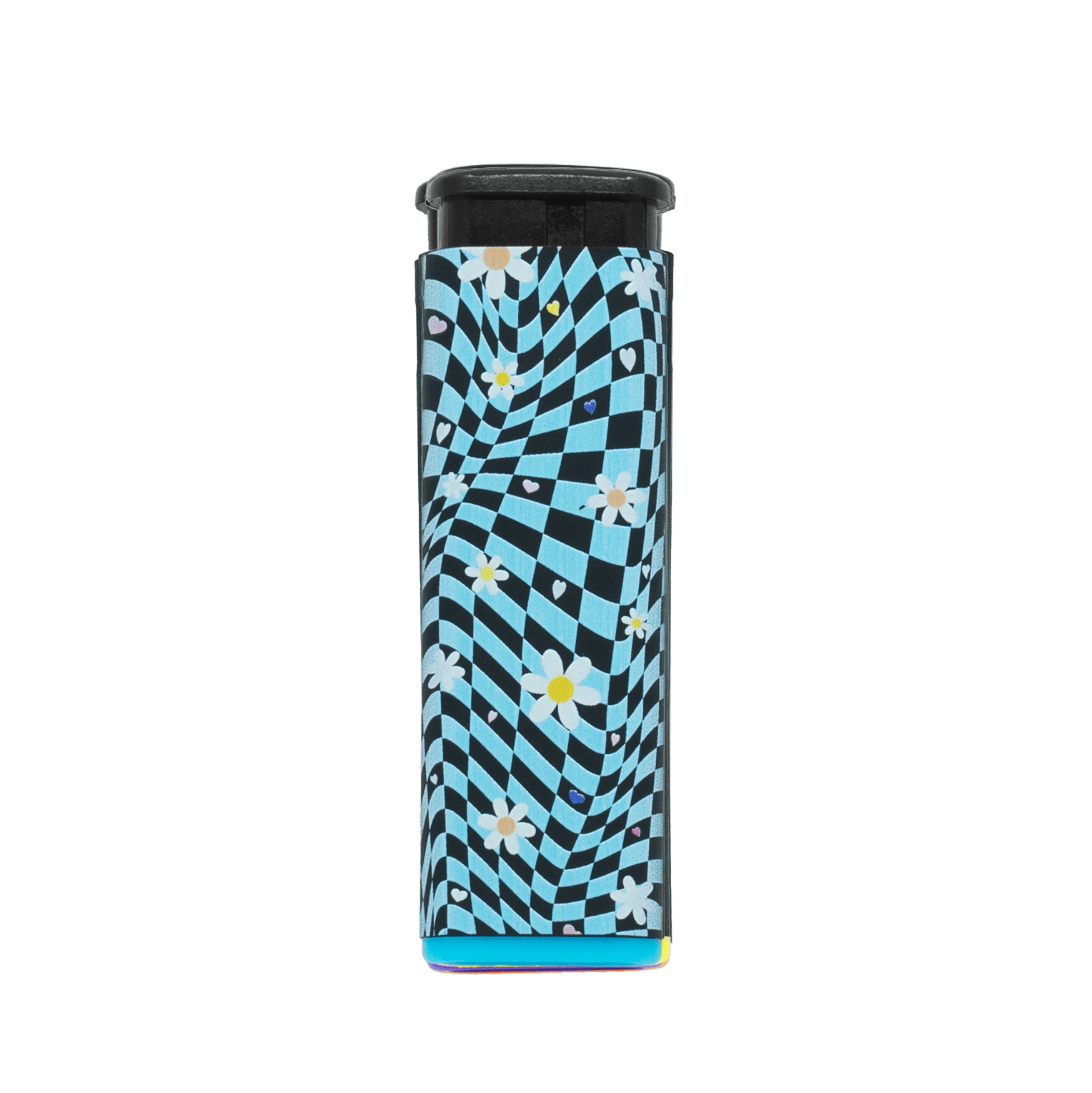 Daisy Chain refillable torch lighter, blue daisy-print design, jet flame pocket lighter