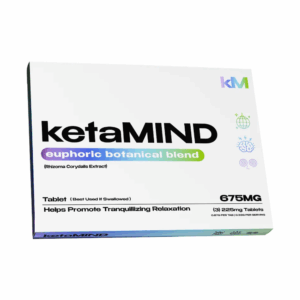 ketaMIND euphoric botanical blend tablets, 675mg white box with teal and purple accents
