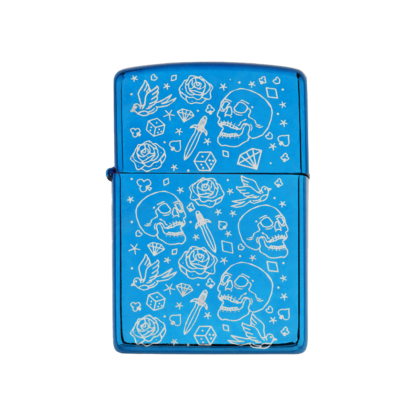 Ace of Spades Flip Lighter — Blue Skull & Rose Engraving by Cannabitches