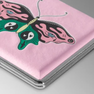 Pink Butterfly joint case by Cannabitches, angled view of the pink butterfly lid
