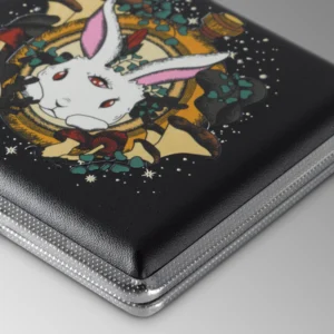 Chasing Rabbits stash case by Ella, close-up of the psychedelic rabbit artwork