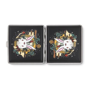Chasing Rabbits stash case by Ella, open case with two psychedelic rabbit panels