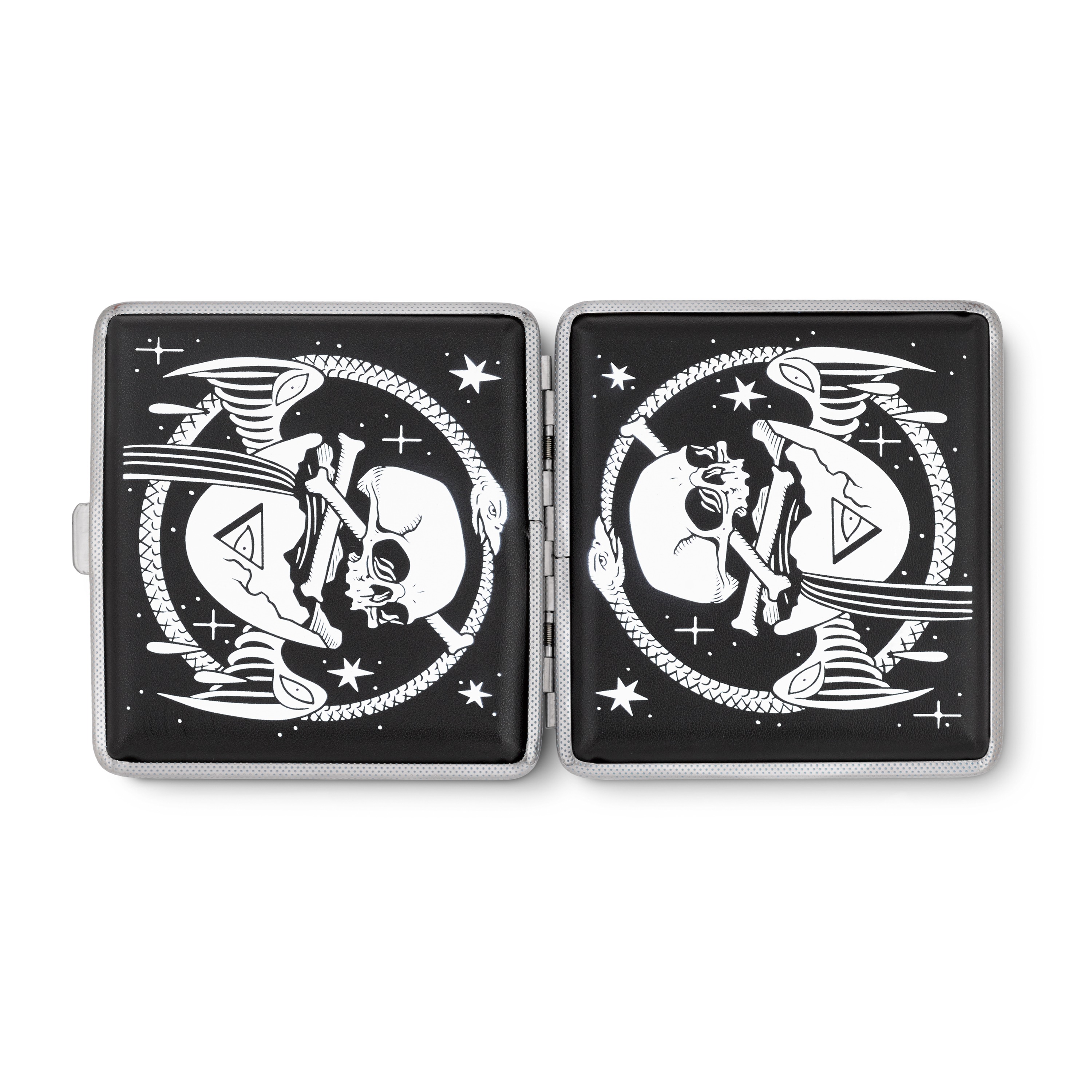 Cosmic Alchemy joint case by XinaXiii, open metal case with engraved art panels