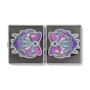 Black Sparkle Eye Love You to Death stash case, open with two winged eye panels