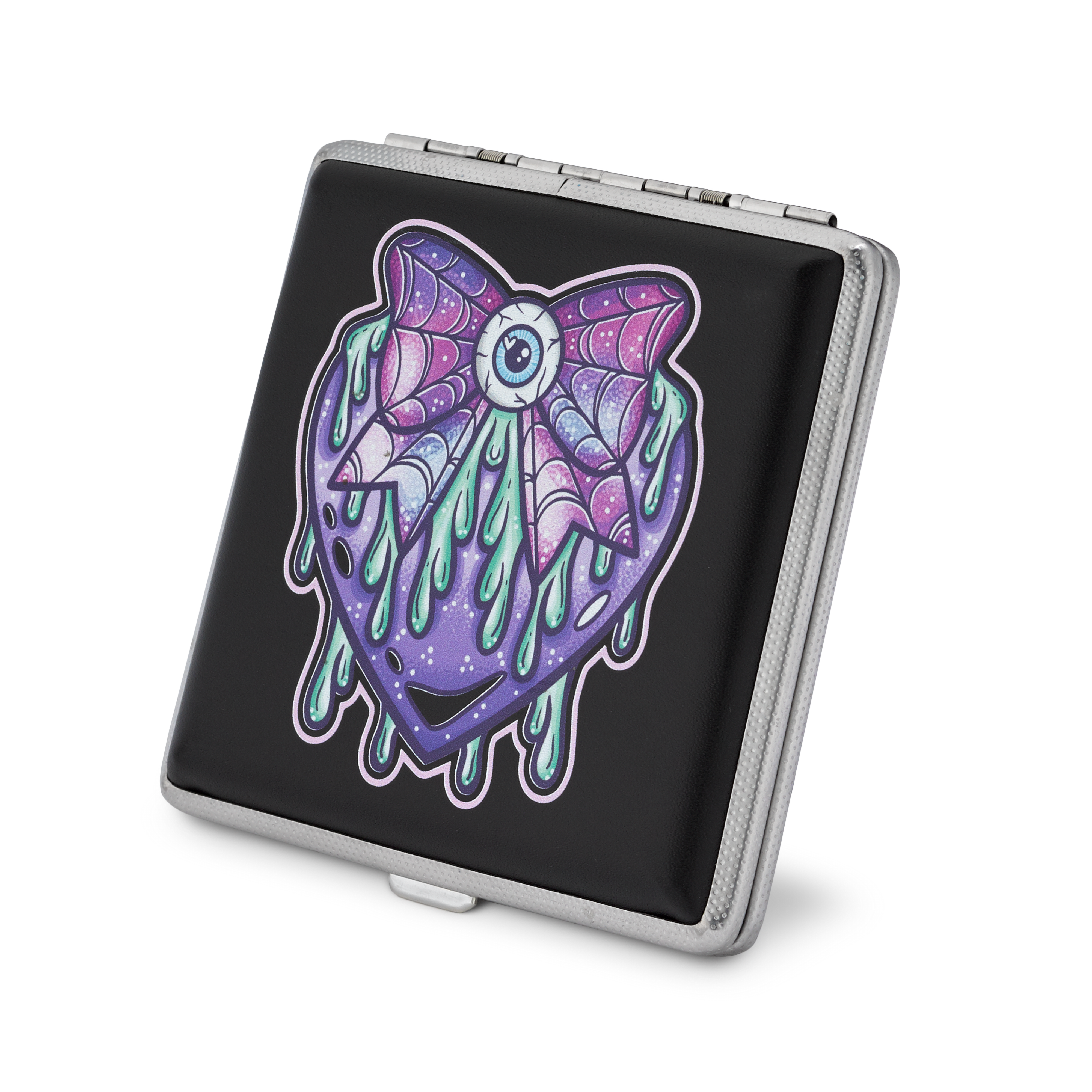 Black Eye Love You to Death stash case by Cannabitches and Tarryn Ann, black skeleton art