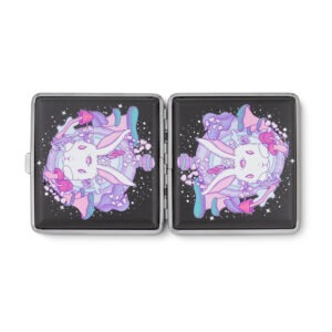 Follow the White Rabbit stash case by Ella, open case with two pastel bunny panels