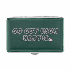 Go Get High Bestie stash case by Em Hashh, green faux leather travel case
