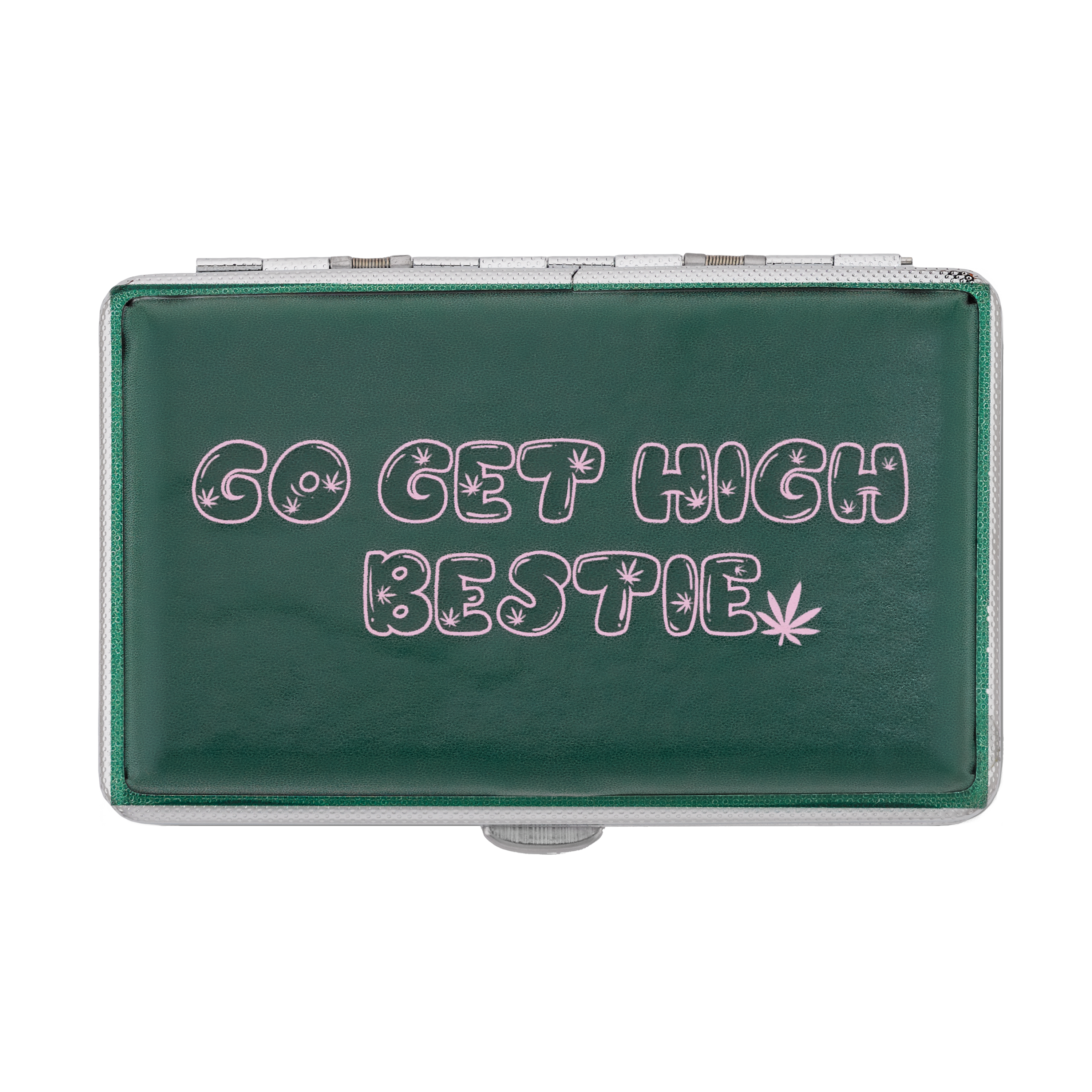 Go Get High Bestie stash case by Em Hashh, green faux leather travel case