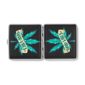 Good Vibes stash case by Tarryn Ann, open holder showing colorful artwork panels