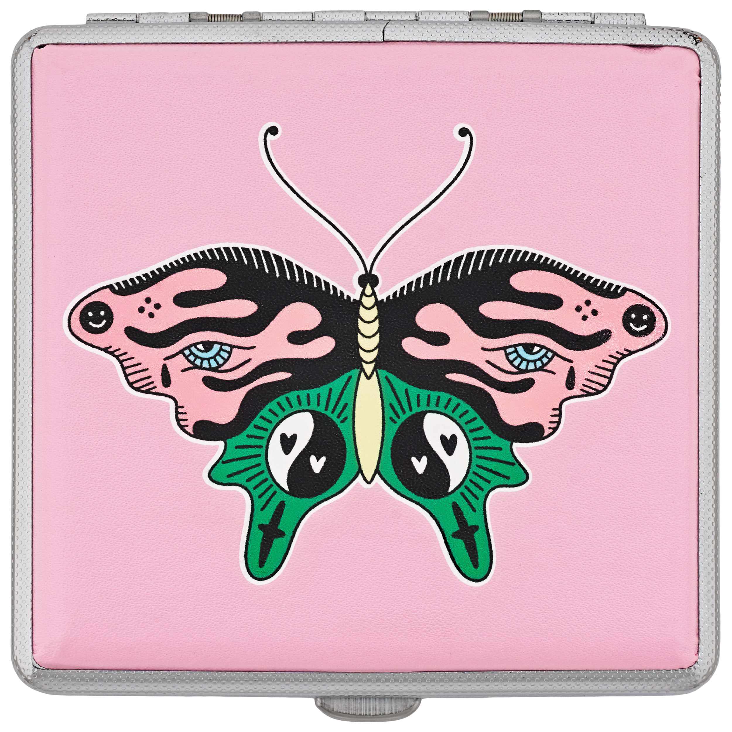 Pink Butterfly joint case by Cannabitches, pink stash case with flame butterfly art