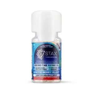 7Stax premium 7-OH kratom tablets in arctic berry blast, holiday drop, bottle