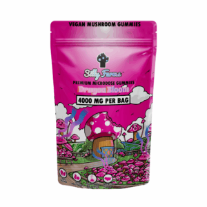 Silly Farms magic mushroom gummies in dragon bloom, 4000mg magenta pouch