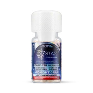 7Stax premium 7-OH kratom tablets in midnight cran, holiday drop, 1500mg bottle