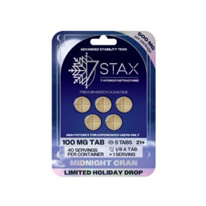 7Stax premium kratom alkaloid tablets in midnight cran, limited holiday drop, blue pack