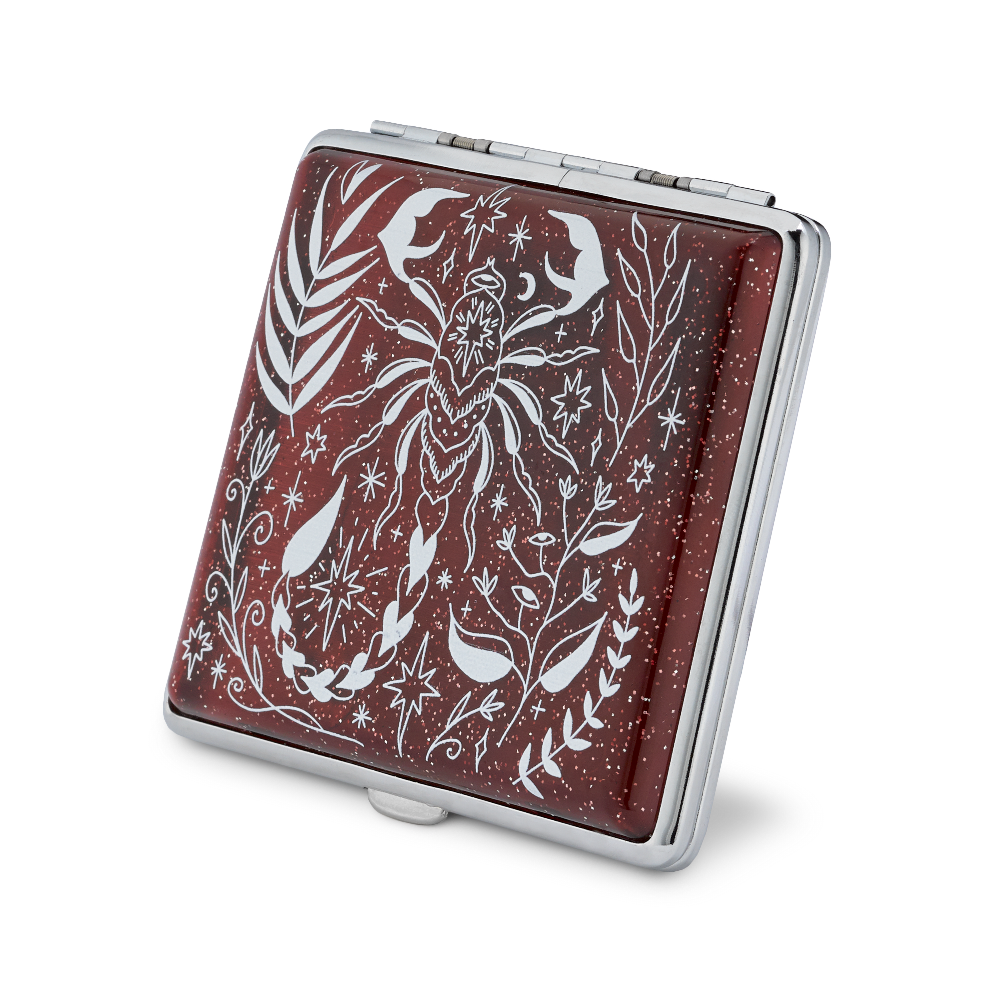 Scorpio red glitter zodiac joint case by Cannabitches, dark red case with scorpion art