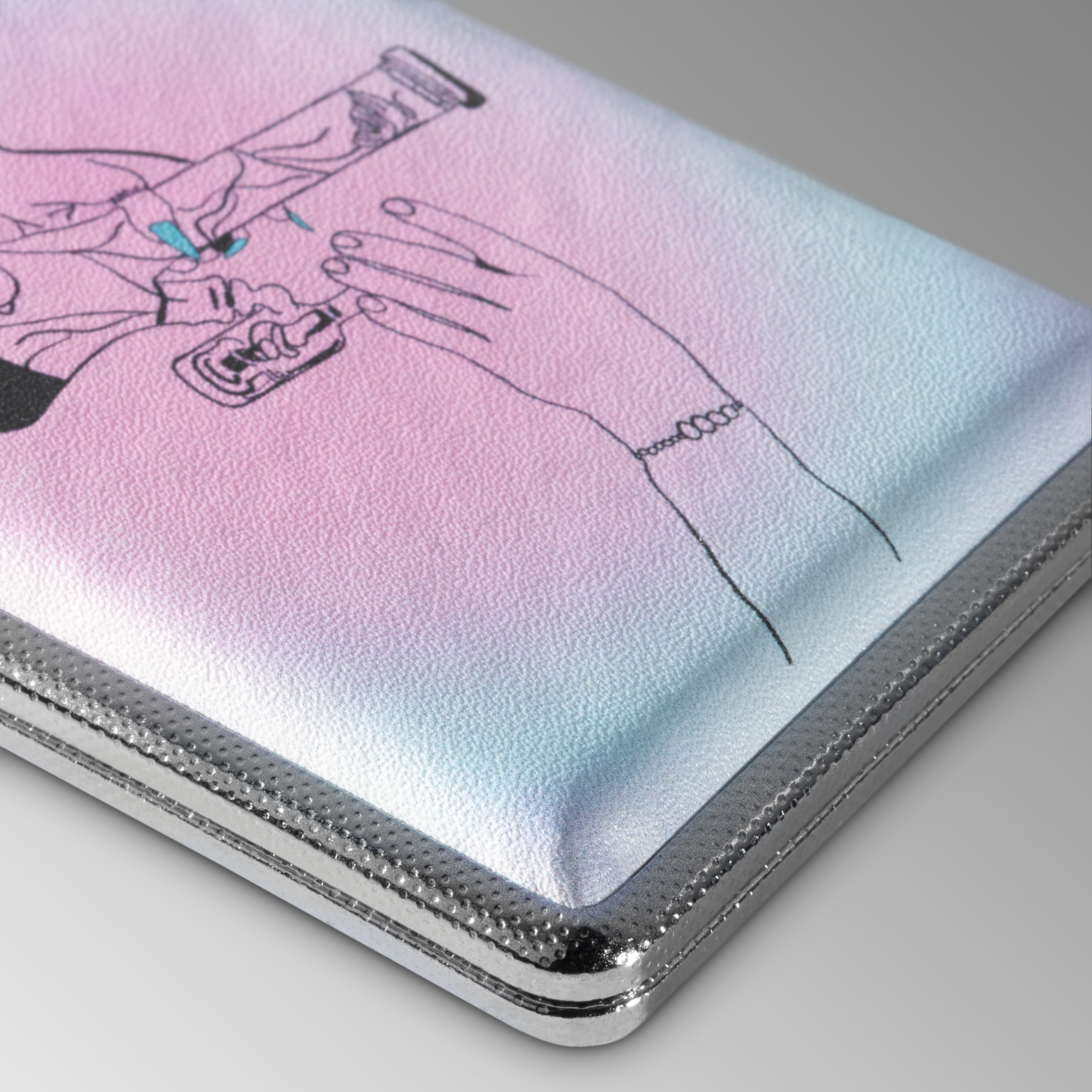 High On Em artist-designed joint case by Em Hashh, purple metal case open with art