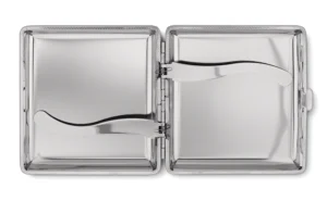 Vampire Babe joint case interior, silver case open showing elastic holders