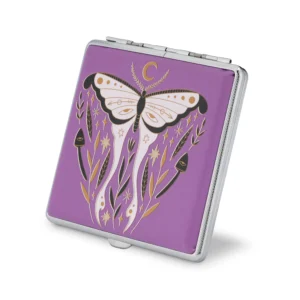 Luna Moth purple moon witch joint case by Cannabitches, closed metal stash box