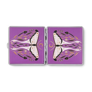 Luna Moth purple moon witch joint case by Cannabitches, open showing engraved panels
