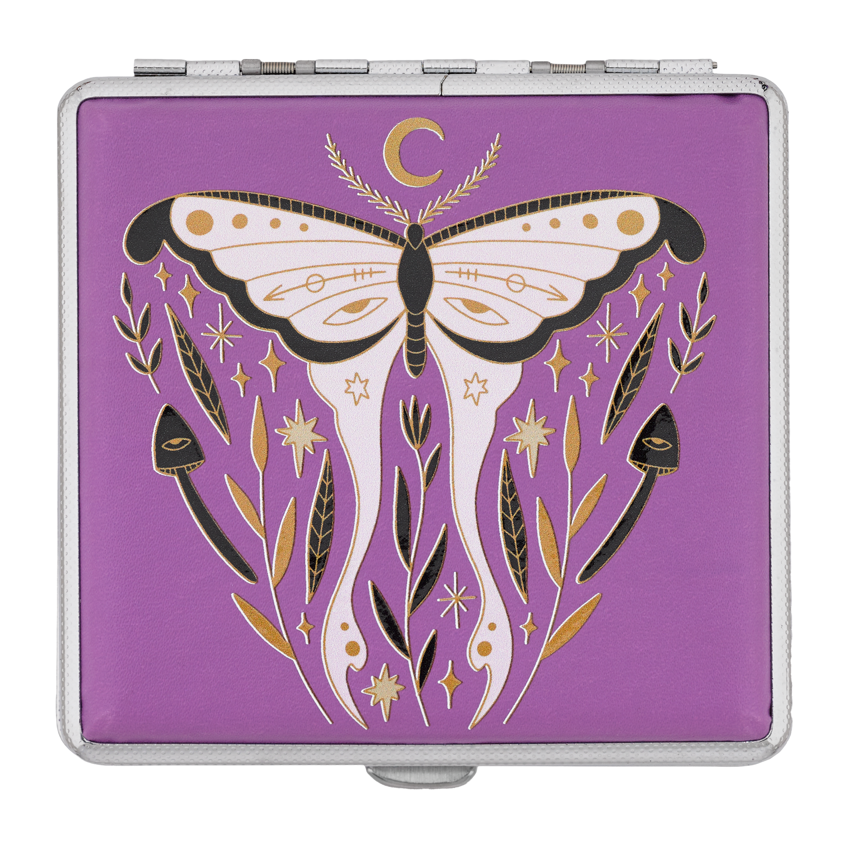 Luna Moth joint case by Cannabitches, purple moon witch stash box with gold moth