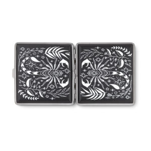 Scorpio Rising black astrology joint case by Cannabitches, open with engraved panels