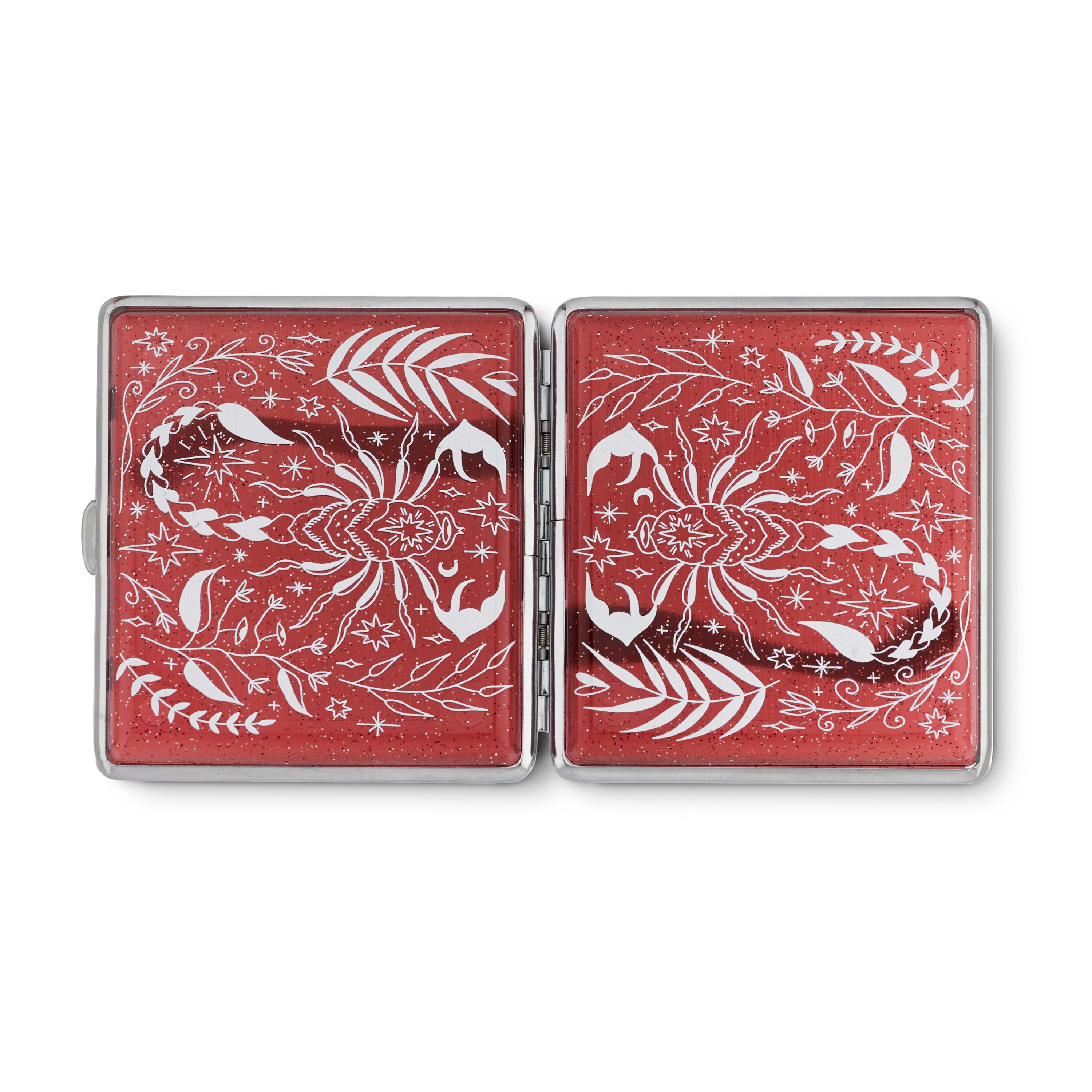 Scorpio red glitter zodiac joint case by Cannabitches, closed case with scorpion art